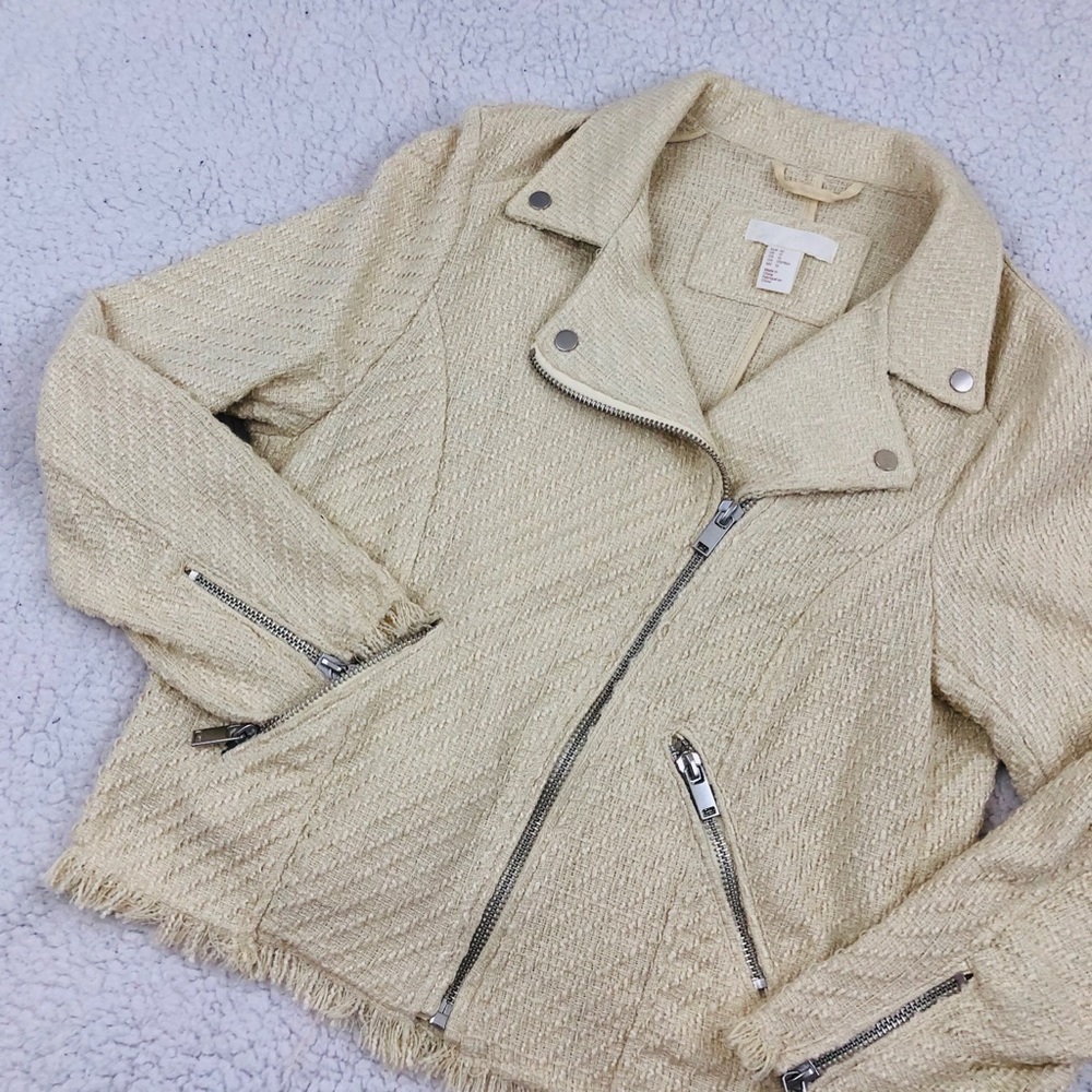 H&M Tweed Jacket Cream w/ Silver Zippers - Picture 2 of 5